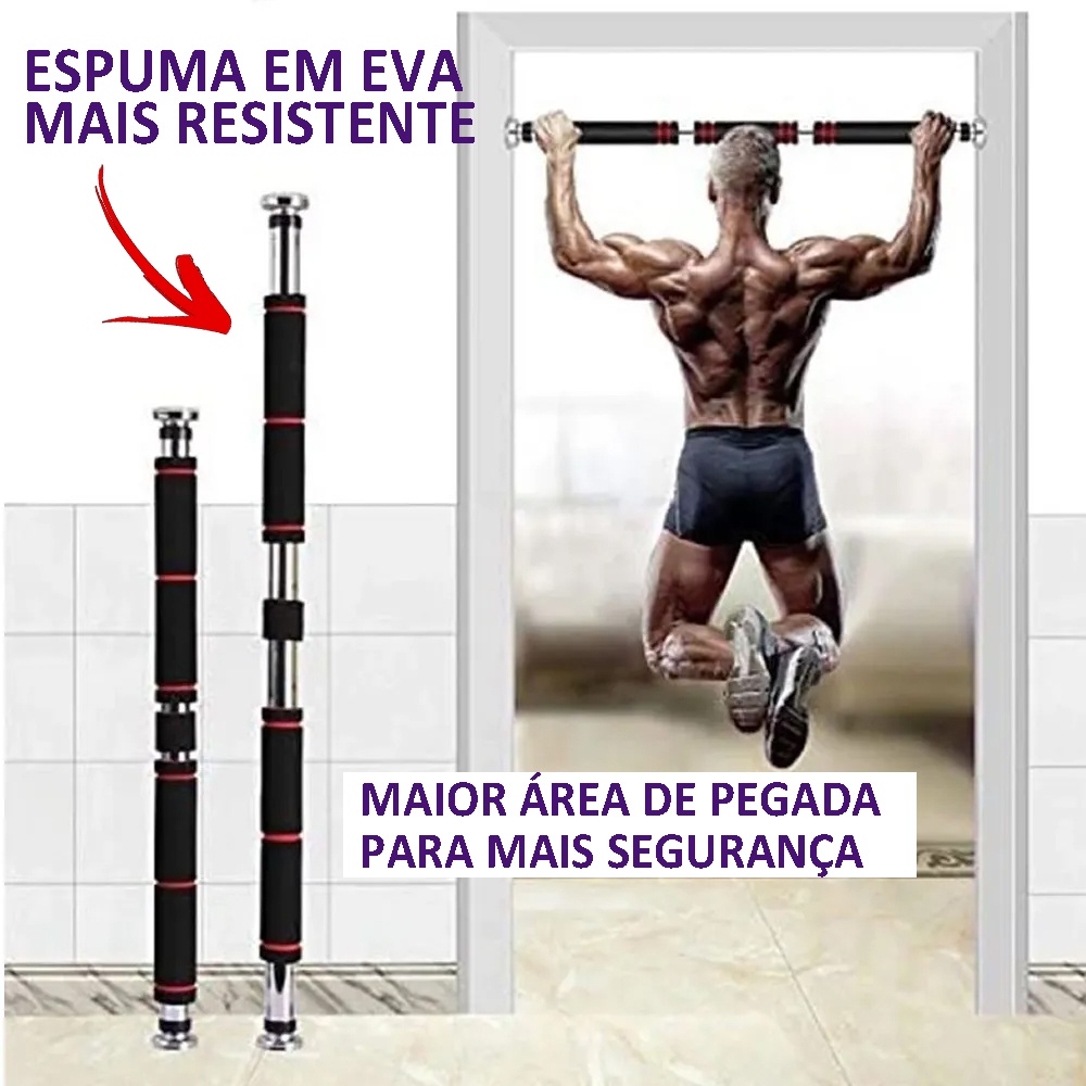 Barra De Porta Ajustável Para Exercícios Fitness Crossfit Regulável De 62Cm Ate 1 Metro Móvel e Fixa Mais Segura