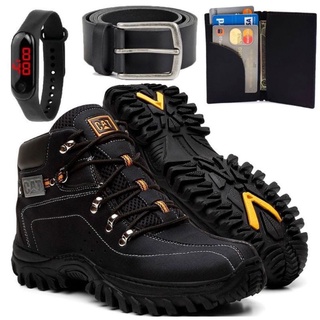 Kit Bota Coturno Masculina Confort Antiderrapante + Relogio Cinto E Carteira