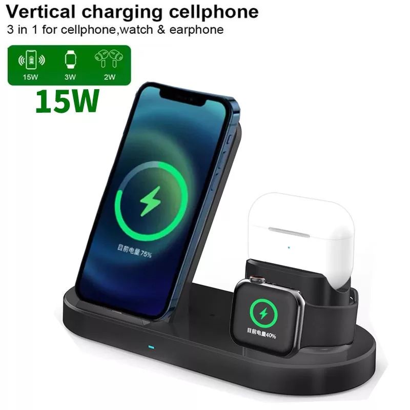 Carregador sem fio Wireless 3 em 1 para Iphone/Samsung/Xiaomi/LG - carregador por indução - Carregador turbo