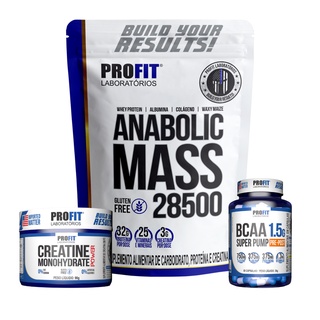 Kit Hipercalórico Anabolic Mass 3Kg + Bcaa 1.5g 60 cápsulas + Creatina Monohidratada em pó 90g - Profit
