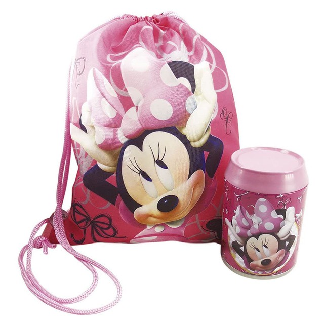 Mochila Disney Lata Porta Objetos Com Bolsa Minnie Mouse
