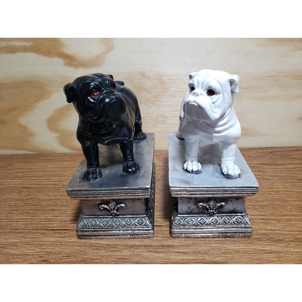 Par Cachorro Porta Livro em Resina Apoia Livro Buldog