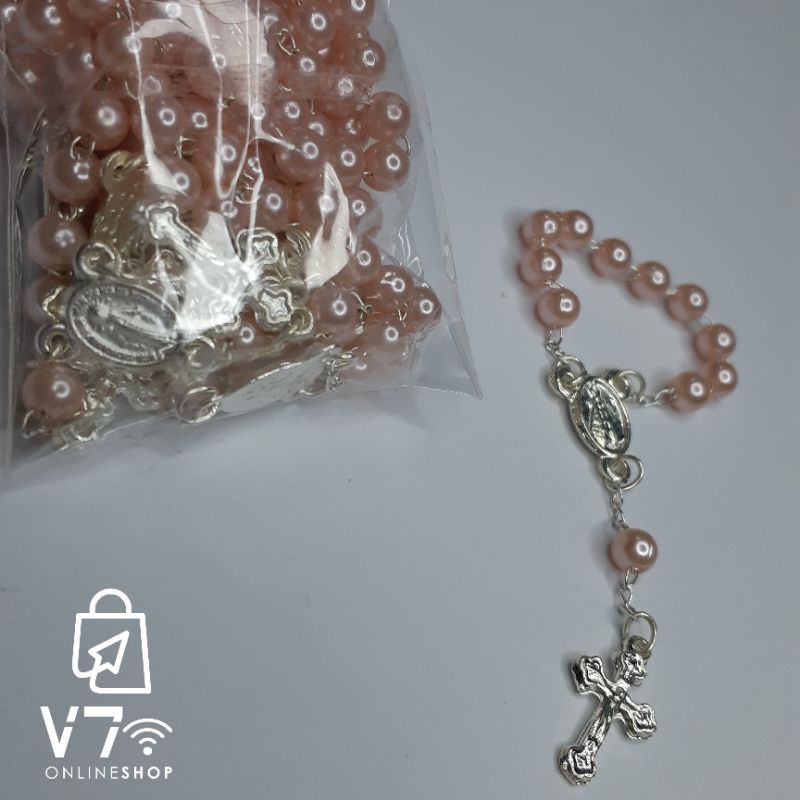 Kit 60 Mini Terço Dezena Prata Perolado Nossa Senhora Aparecida Maria / Religioso Lembranças Batizado