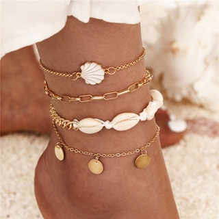 Modyle New Bohemian Shell Tornozeleiras Para As Mulheres Da Cor Do Ouro Coin Cadeia Tornozeleira Multilayer Pé Pulseira Na Perna Praia Jóias