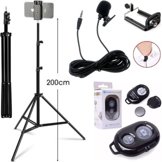 Kit Tripé 2,10 metros Suporte Celular Controle Microfone Vídeos Fotos Tiktok Youtuber Blogueira