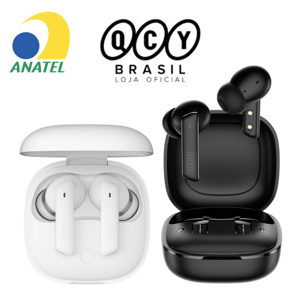 Fone de Ouvido QCY HT05 MeloBuds Bluetooth 5.2, Cancelamento de Ruído Ativo ANC - Preto e Branco