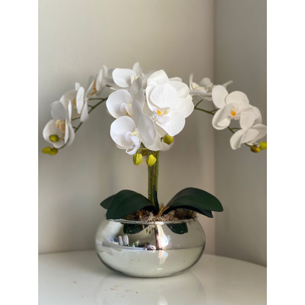 Promoção!!Arranjo De Orquídeas Permanentes Em Vaso Cromado | Shopee Brasil
