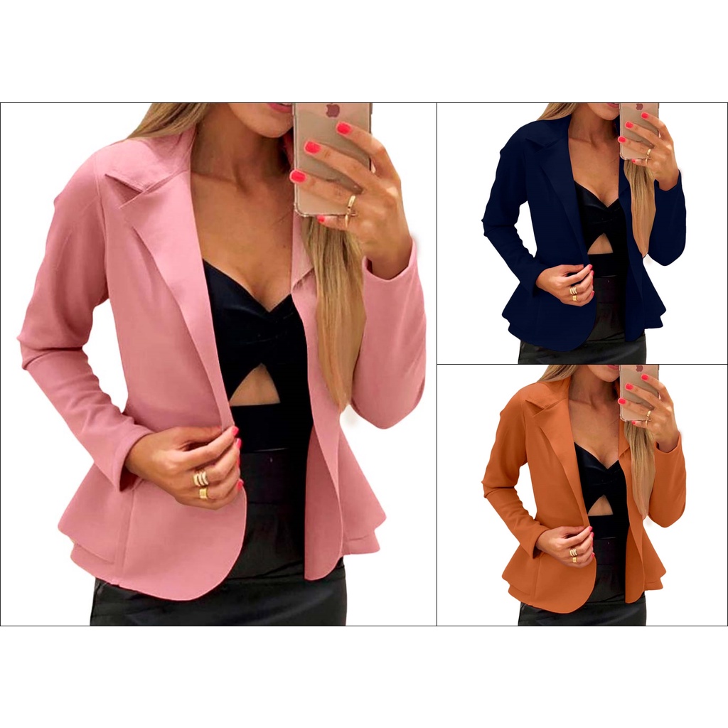 Blazer Feminino em Neoprene Casaco curto Varias Cores com babado