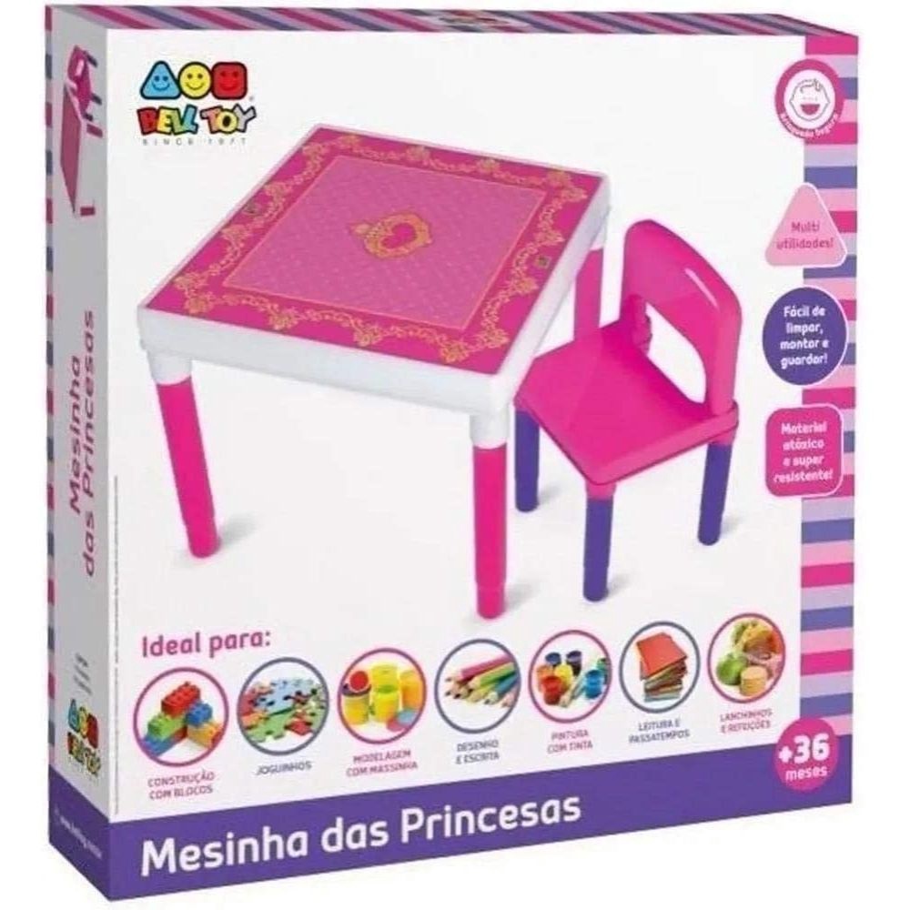 Mesa Infantil Com 1 Cadeira Princesa Rosa Bell Toy