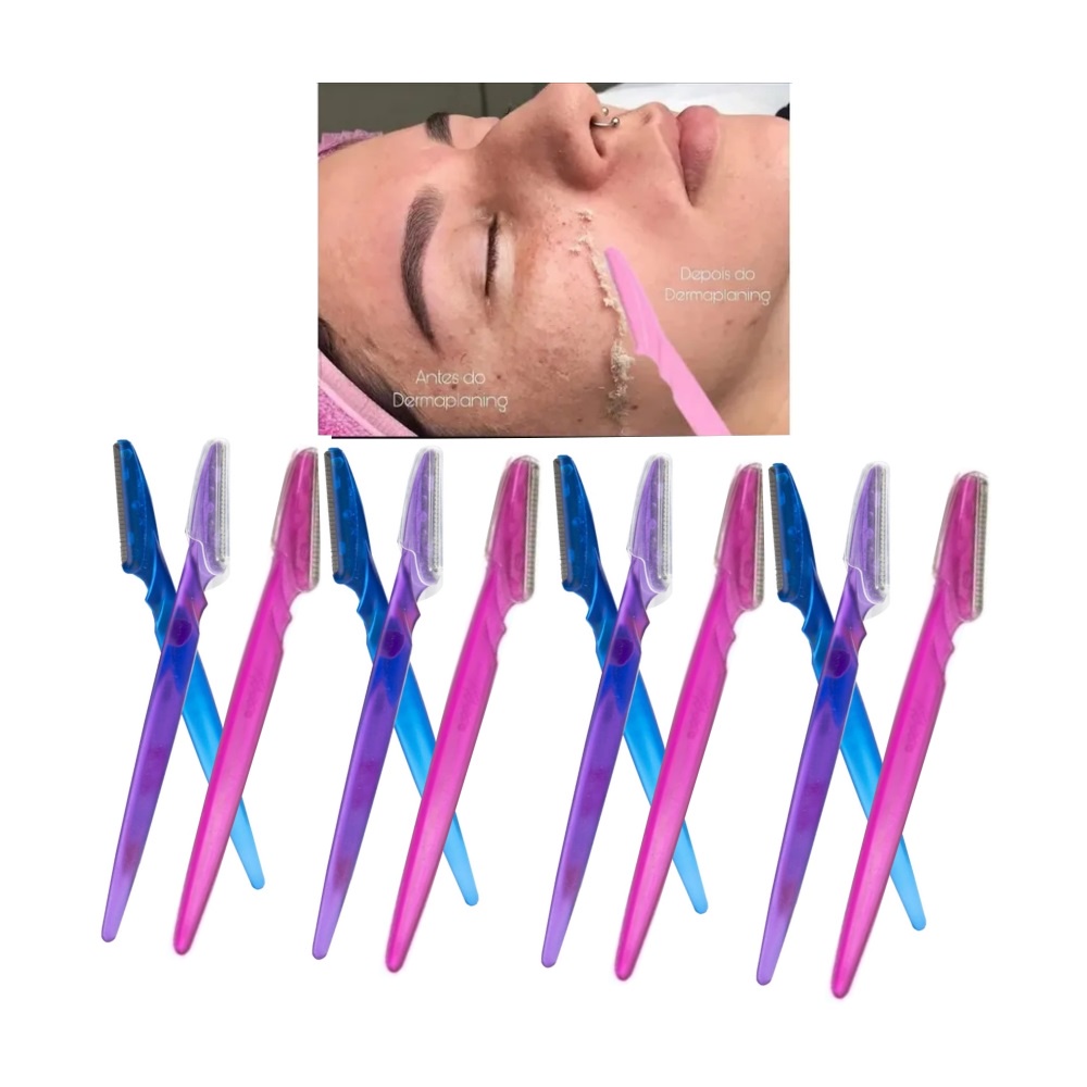 12 LÂMINAS DE SOBRANCELHA NAVALHAS DERMAPLANING ESFOLIANTE REMOVEDOR PELOS FACIAIS