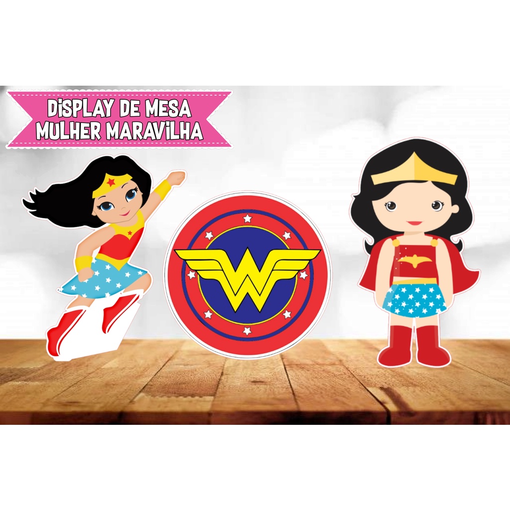 Display de Mesa Tema Mulher Maravilha - Totem para mesa - Decoração de Mesa de Festa - Cute - Baby