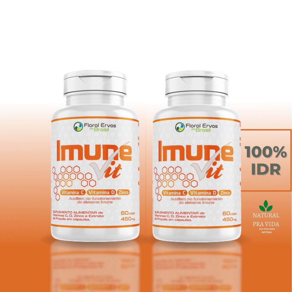 Suplemento 450mg para Aumentar a Imunidade Vitaminas C, D3 , Zinco e Extrato de Própolis 60Caps - IMUNE VIT