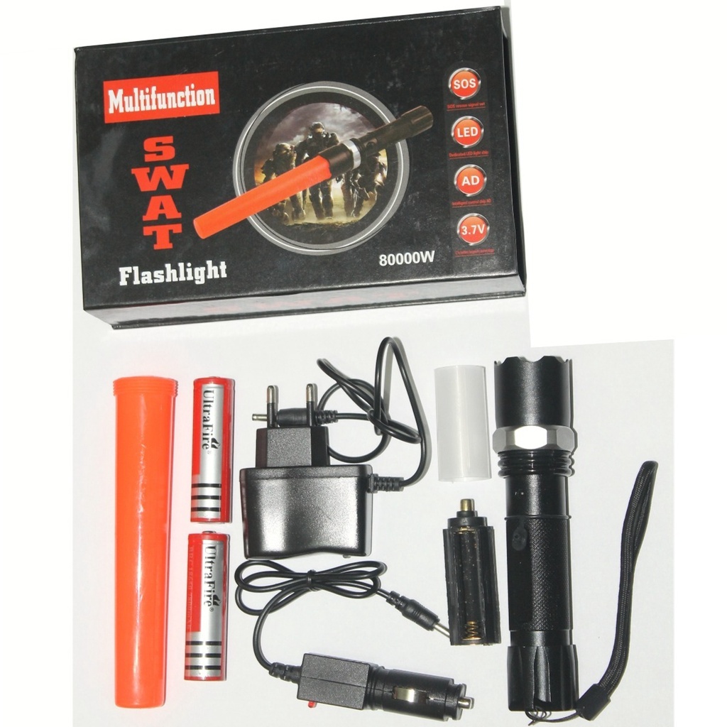 Lanterna Led Cree Q5 Police Swat 80000w + 2 Baterias