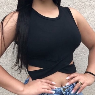Blusa cropped abertura na lateral  alca larga viscolaycra estilo fashion