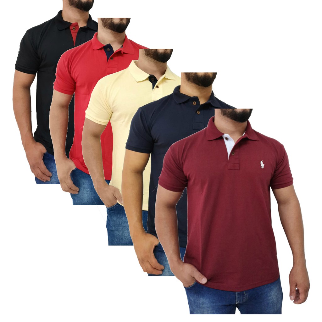 Kit de 5 camisa polo masculina algodão piquet 24 marcas e cores ...