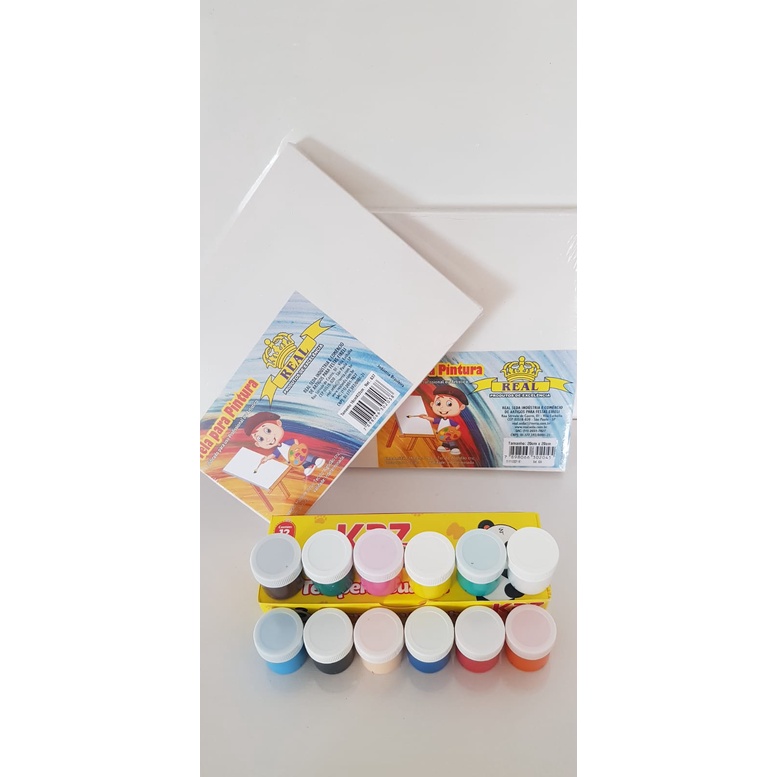 KIT PINTURA - 2 TELAS PARA PINTURA 16X22cm + 12 TINTA GUACHE em Oferta na Shopee