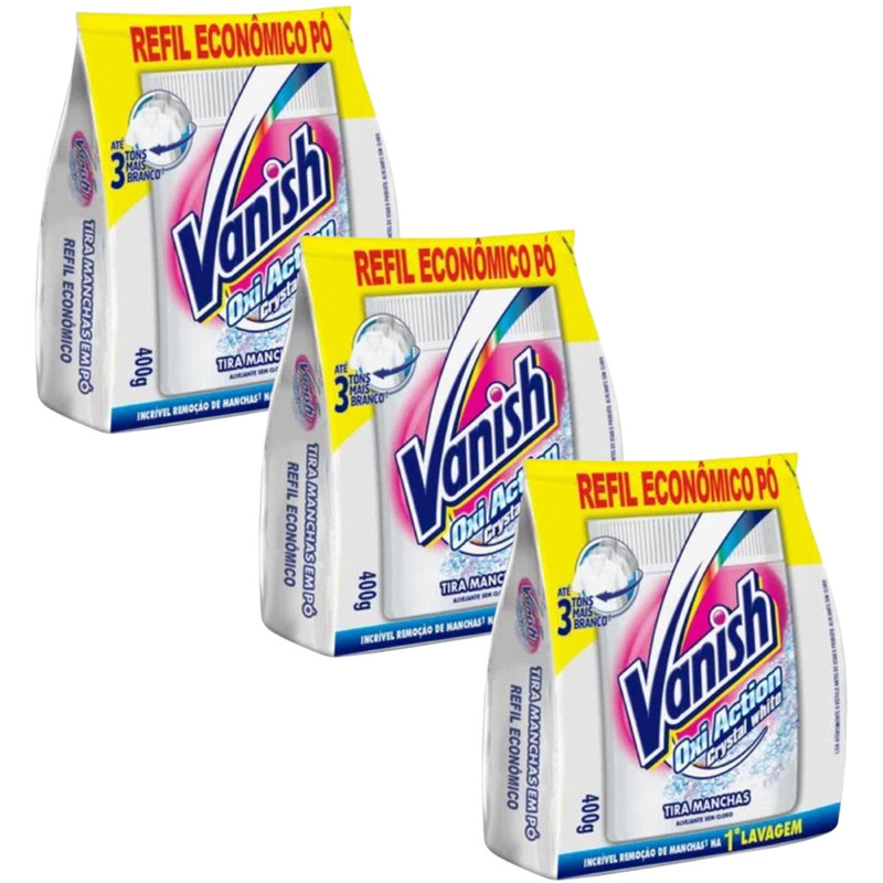 Vanish Sem Cloro 400g Refil Multi Power Em Pó Alvejante para roupas brancas 3 unidades - O melhor tira manchas para roupas brancas