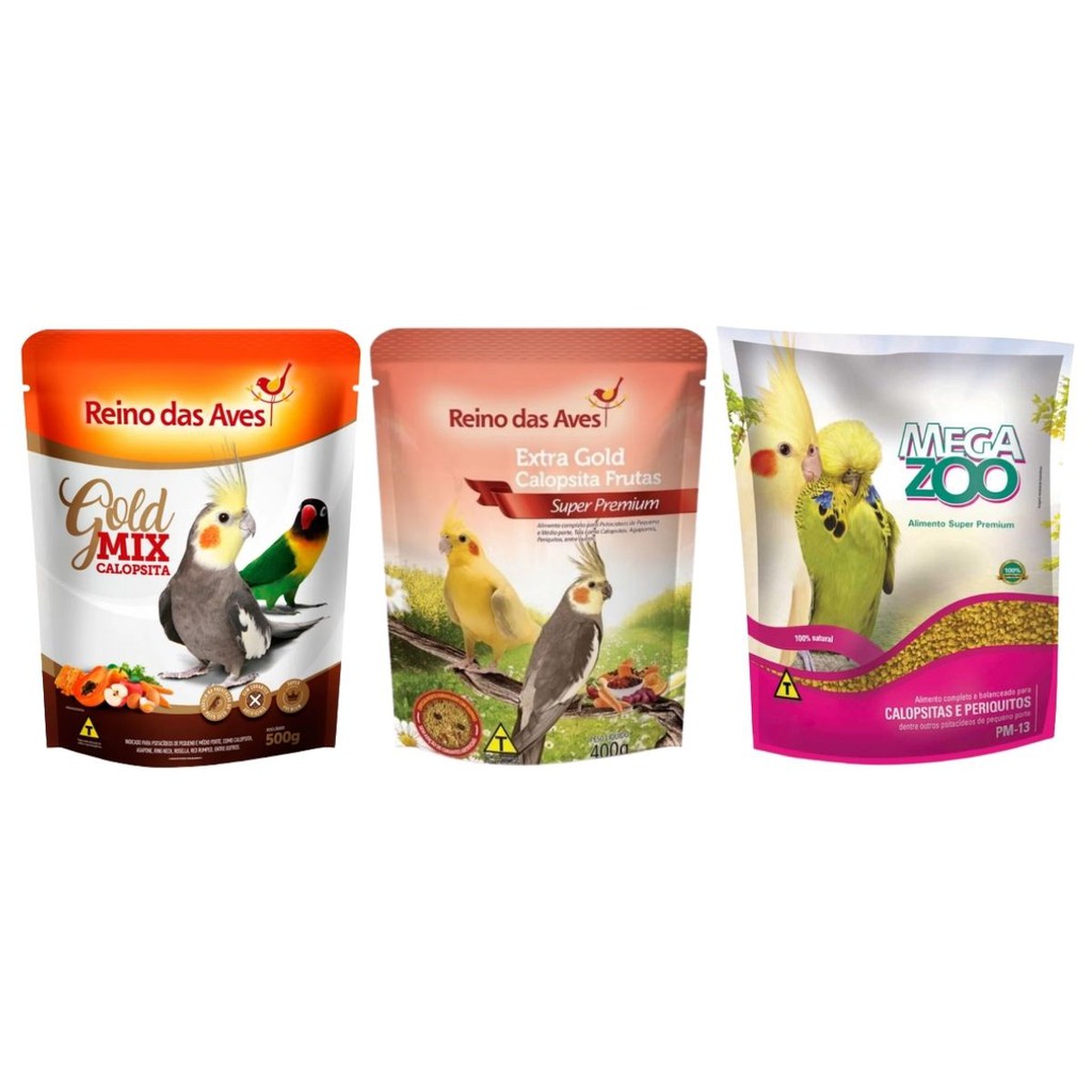 Mix de Sementes Extra Gold Frutas Reino das Aves e Extrusada Pm13 Megazoo Calopsita Agapornis em Oferta na Shopee