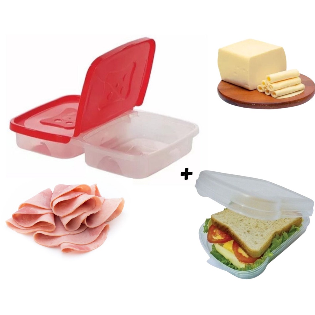 Kit Porta Sanduíche/Misto + Vasilha Para Frios com Divisórias - Presunto e Mussarela / Cores Sortidas