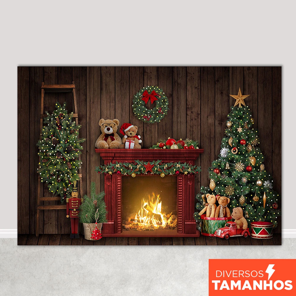 Fundo Fotográfico Natal Lareira Rústica Sublimado Em Tecido FNT-745 em Oferta na Shopee