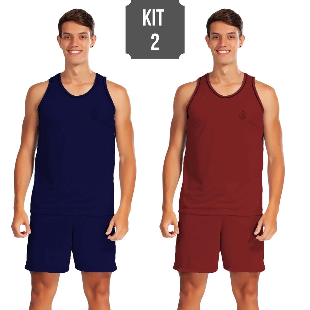 Kit 2 Pijamas Masculino Verão Camiseta Regata e Short Adulto