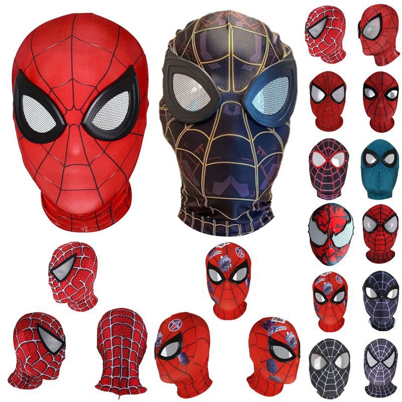 【 READY STOCK 】 The Vingadores Homem-Aranha De Ferro Sem Caminho Para Casa Miles Morales Máscara Elástica Capa De Cabeça Cosplay Traje Crianças Adultas
