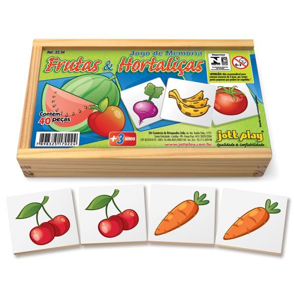 Jogo Infantil Brinquedo Educativo Criança Jogo De Memória Frutas E Hortaliças 40 Peças - JOTTPLAY