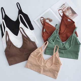 Kit 3 Pçs Top Canelado Alça Fina Decote Em V Bojo Removível em Oferta na Shopee