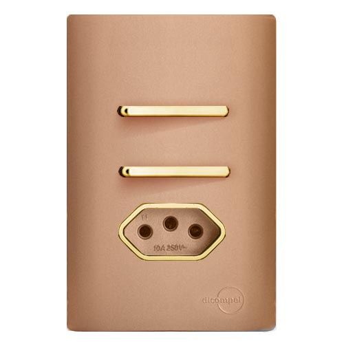 CJ INTERRUPTOR DUPLO PARALELO + TOMADA 20A COM SUPORTE 4X2 - DICOMPEL NOVARA OURO ROSE GOLD