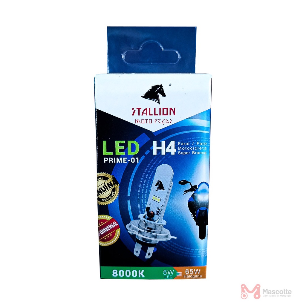 Lâmpada Farol Moto Led 12V H4 8000K STALLION