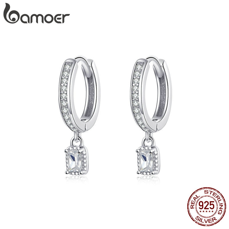 Bamoer Brincos De Argola Com Charme Prata Esterlina Sólida 925 De Alta Qualidade Cz Jóias De Casamento Declaração De Noivado Brincos Bse157 - Fashion Accessories