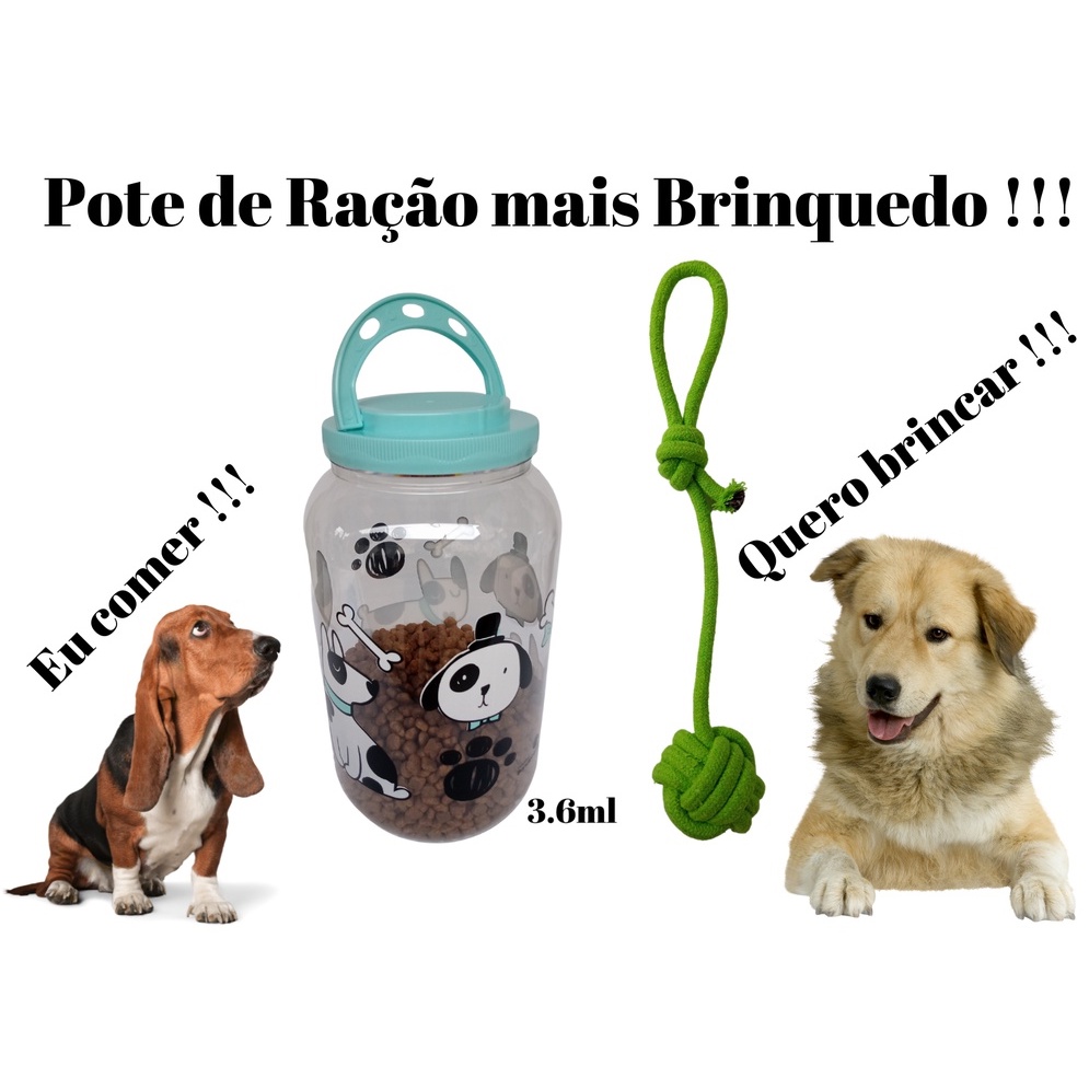 Pote Porta Ração 3.6 Tampa com Rosca e Alça + Brinquedo Cordão Cabo de Guerra Verde – Original para Cães e Gato p/ Armazenar Ração do seu PET na cor Azul Celeste.