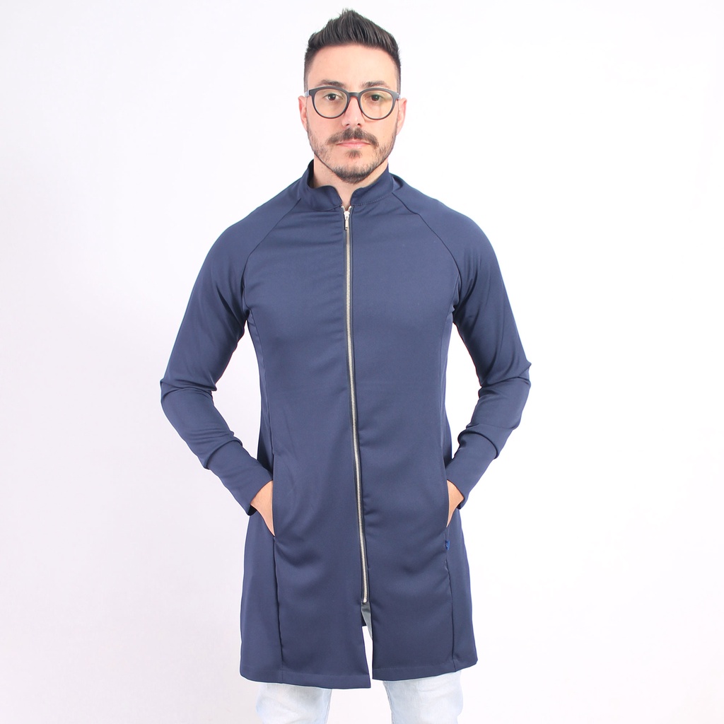 Jaleco Gola Padre Tecido Gabardine Com Elastano Masculino - Azul