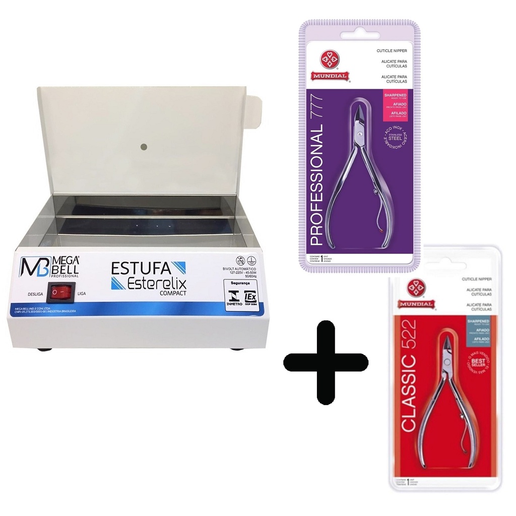 Estufa Manicure Esterilizador Mega Bell C/ Alicates Mundial 522 e 777 P