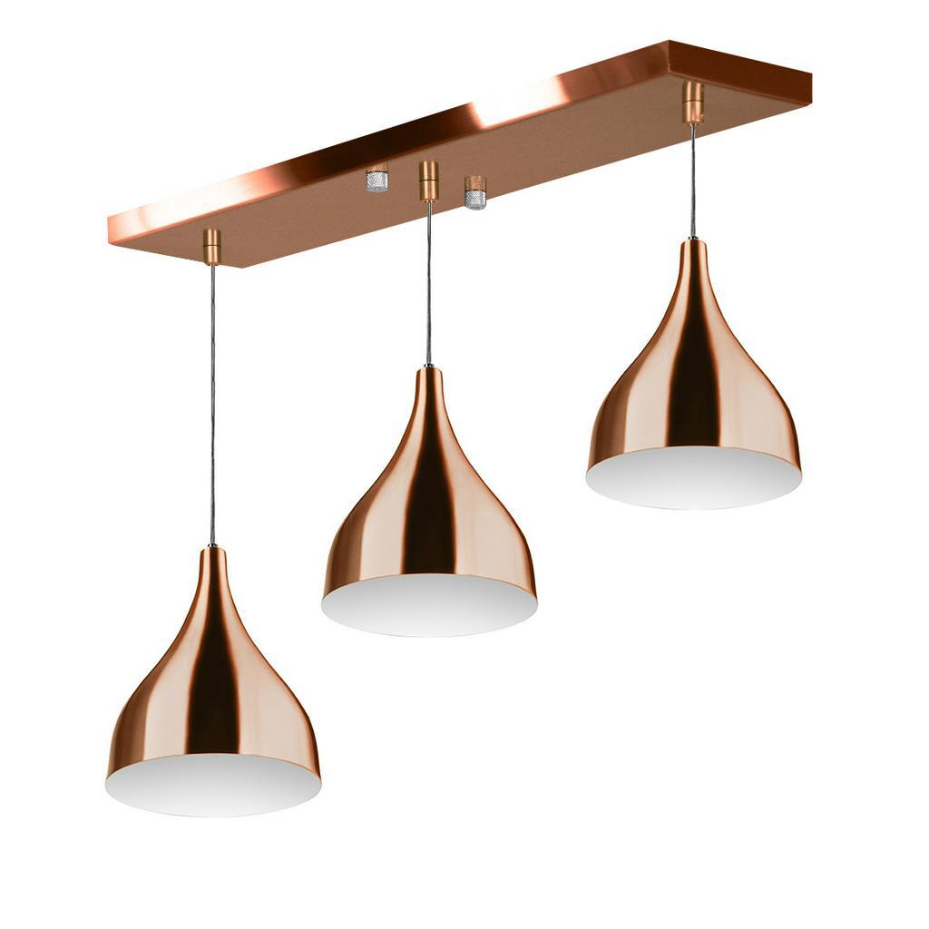 Lustre Pendente Gota Triplo Base Retangular Cobre em Oferta na Shopee