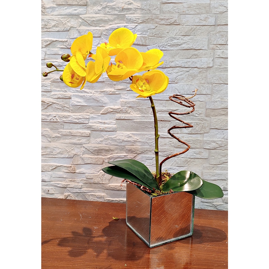 Arranjo Orquídea Artificial com Vaso Espelhado Enfeite de Mesa Decoração  Presente | Shopee Brasil