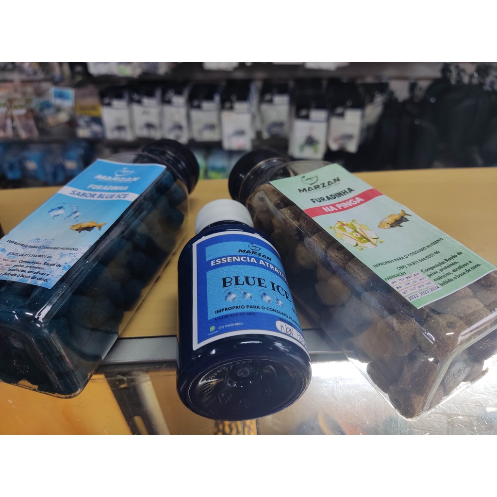 Furadinha Marzan Pesca Blue Ice +Furadinha na Pinga+Essencia de Pesca Blue Ice