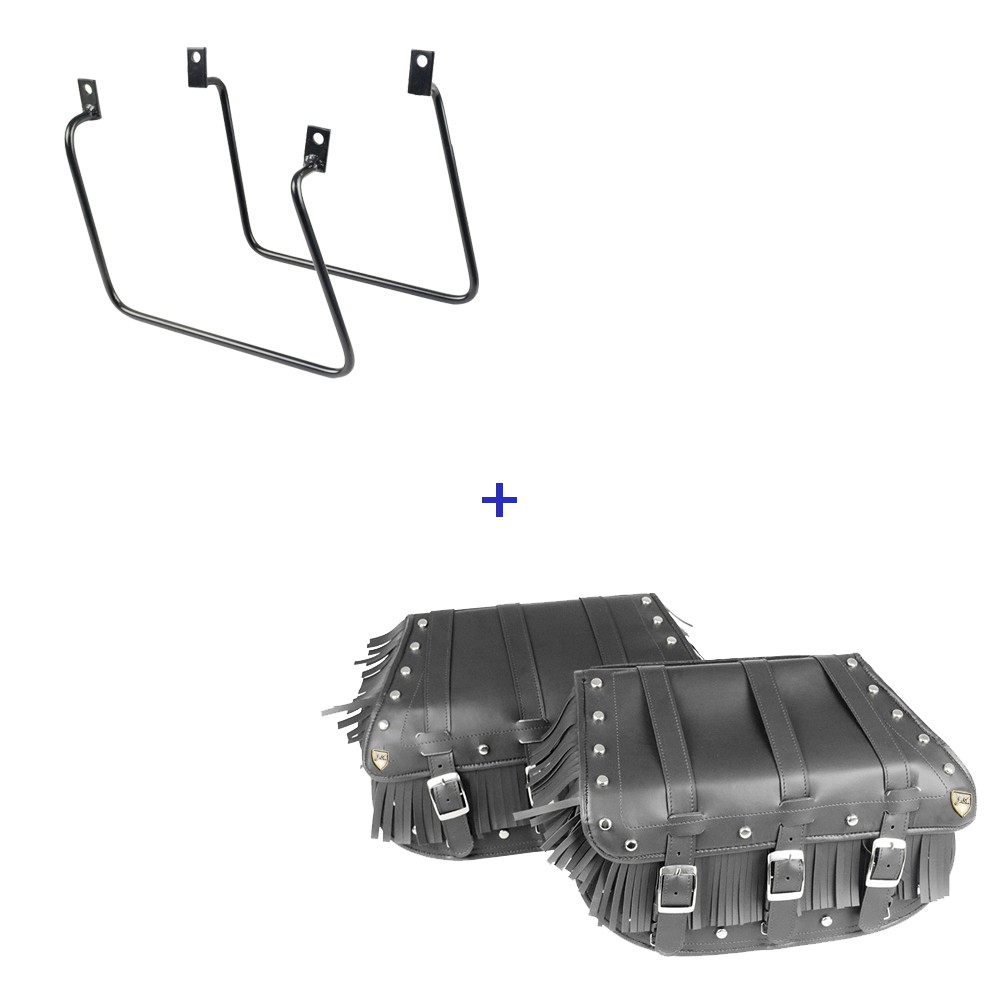Kit Viagem Mirage 650 Afastador + Alforge Lateral 3 Fivelas 25 Litros C/ Franjas