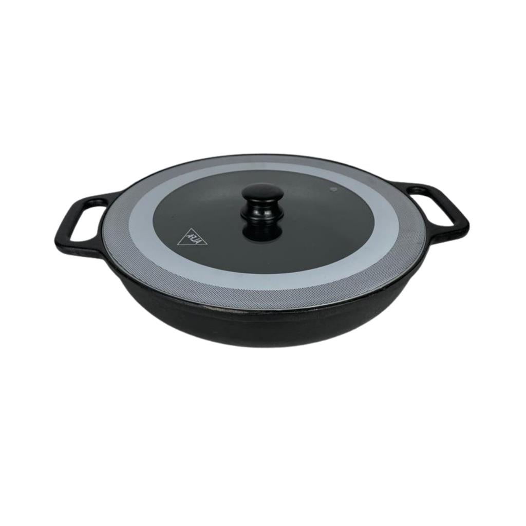 Frigideira Grande de Ferro Fundição Alfa Original Tampa de vidro 3,200 Litros N°35 Para Fogão a Lenha e Fogareiro.