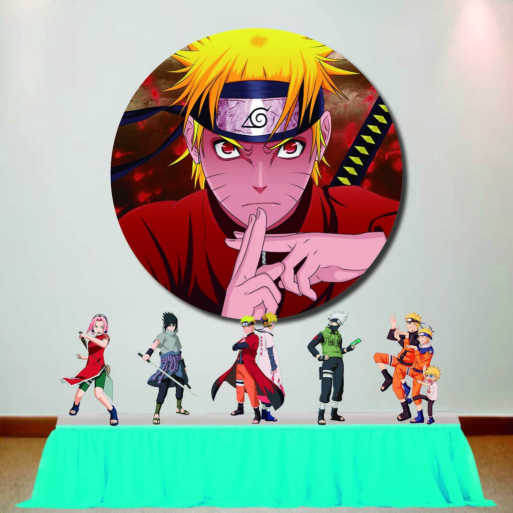 Painel Redondo de Aniversário Naruto e Kit Display de Mesa