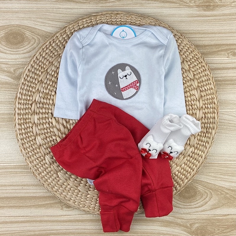 Conj body manga longa com calça e meia de bichinhos URSO POLAR BR\VM
