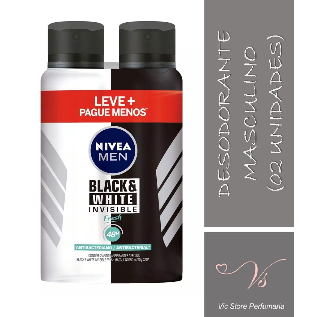 Kit Desodorante Nivea Men Black & White Aerosol Masculino Invisible - 02 unidades em Oferta na Shopee