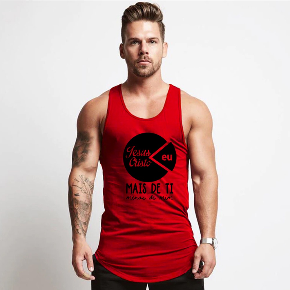Camiseta Regata Cavada bd Masculina Frase Cristã Gospel Americana Nadador Fitness Academia
