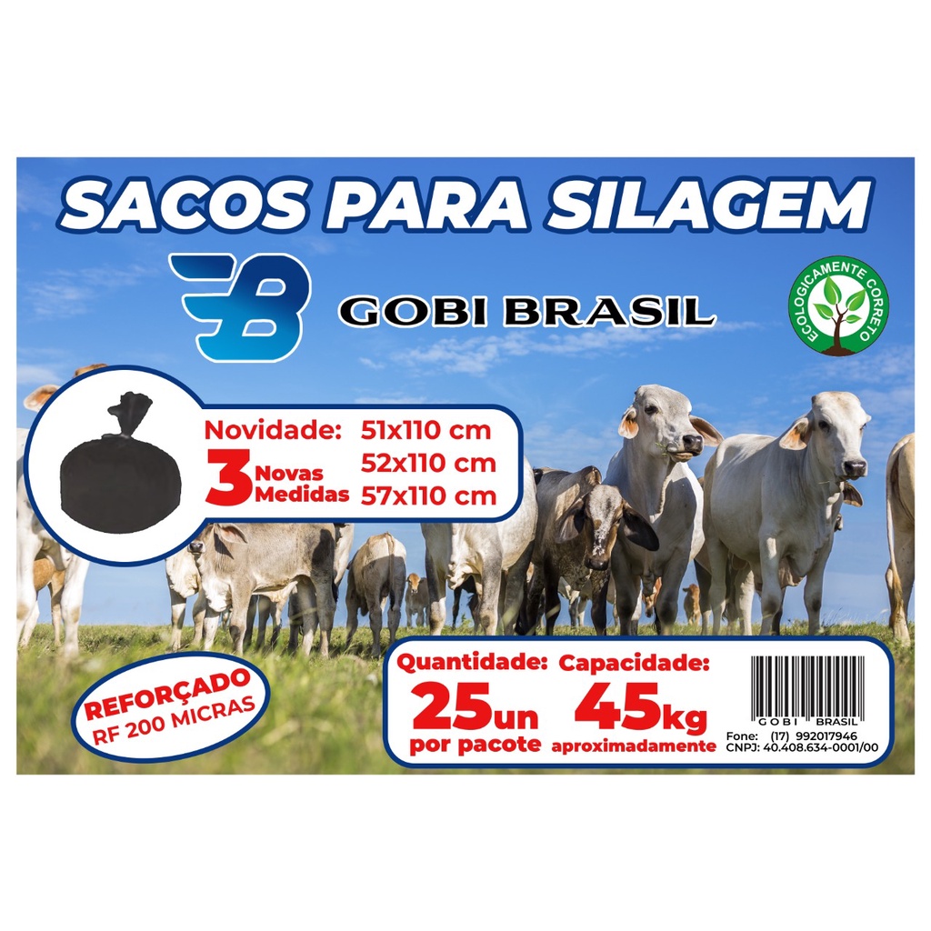 Sacos Para Silagem Preto 51x110 - 200 Micras C/100 Unidades