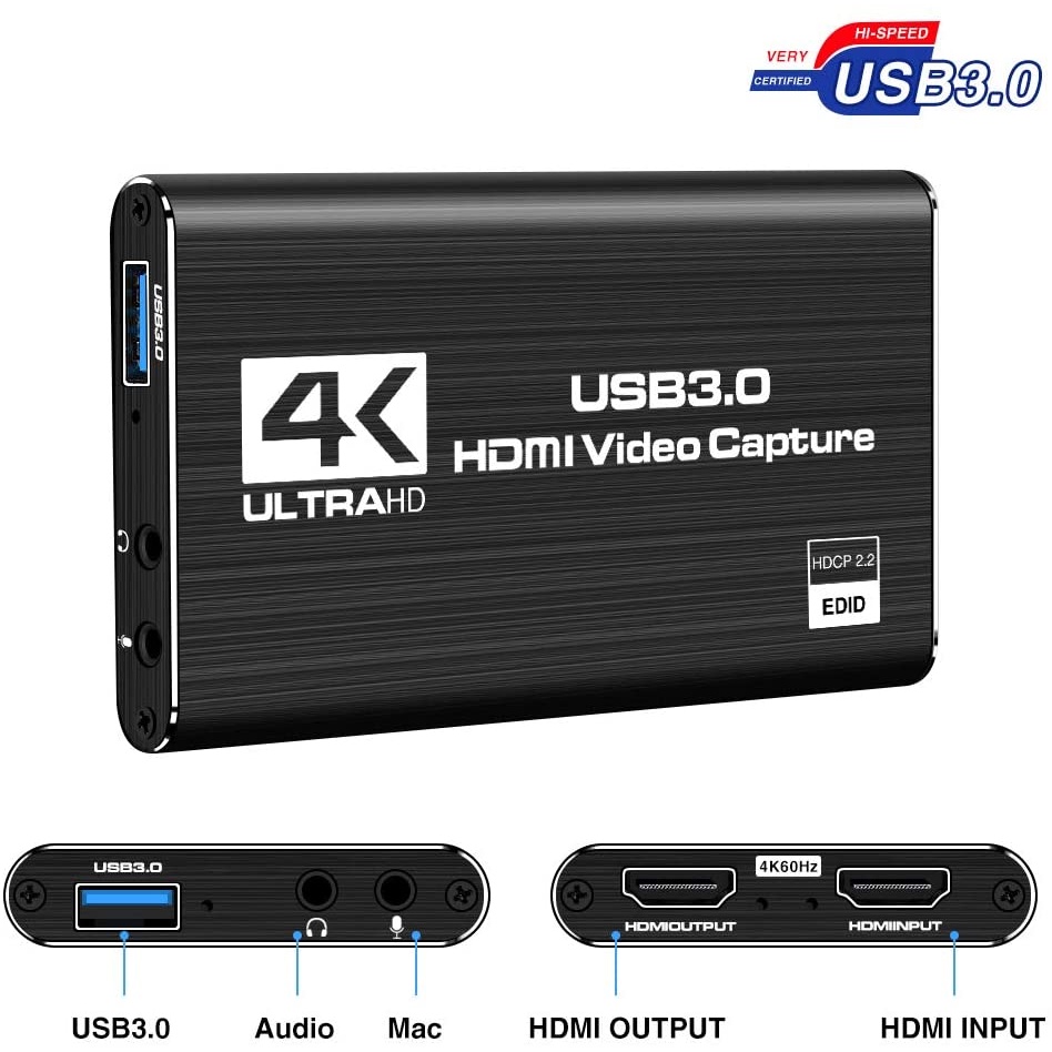 Placa de Captura de Video Full HD 4K 1080p 60Fps USB 3.0 HDMI