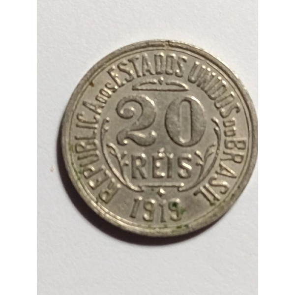 Moeda de 20 Reis 1919 soberba cubro níquel República do Brasil