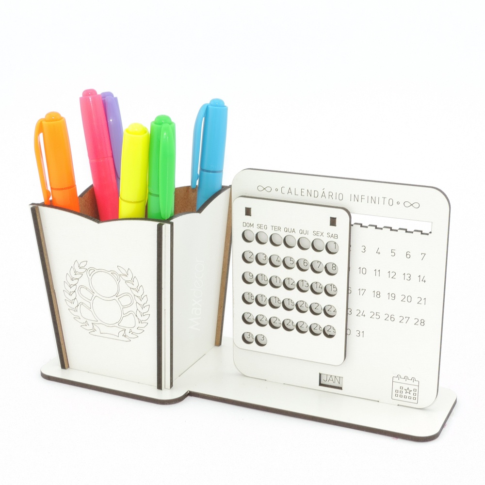 5 Calendário Infinito e Porta Lápis Personalizado Mdf - Ursinho Vazado