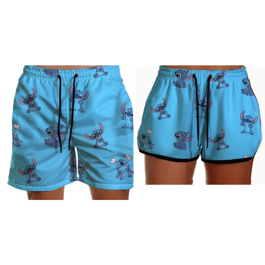 Kit Casal Short Mozão Tactel Bermuda Calção Praia Estampado Elastano Várias Estampas Sh40