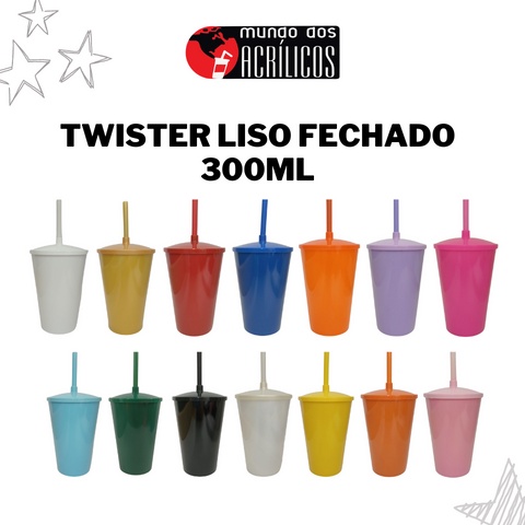 Copo Twister - 300ml - 38g - Liso Fechado C/ TAMPA E CANUDO
