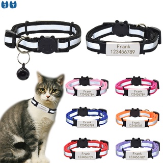 (27Pets) Nome ID Personalizado Tag Reflexivo Coleira Gato Sino Segurança Nylon Gravado Colar Do Da Placa De Identificação